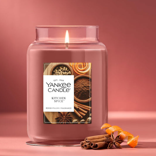 Yankee Candle Large Jar Scented Candle with up to 150 Hour Burn Time, Premium Plant Wax Blend for Consistent Burn, 22 oz Jar Candle with Room Filling Fragrance, Kitchen Spice