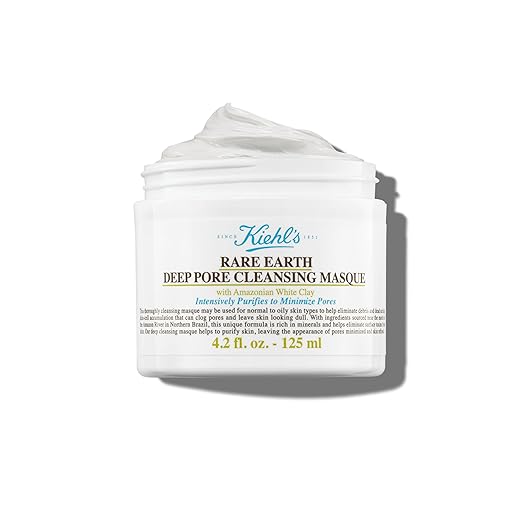 Kiehl's Rare Earth Deep Pore Cleansing Mask, Oil-Minimizing Face Mask for Clogged Pores, Detoxifies & Refines Skin, Absorbs Excess Oil, with Amazonian White Clay & Aloe Vera