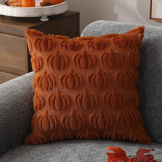 DFXSZ Fall Pillow Covers 18x18 Set of 2 Fall Decorations Autumn Beige Pumpkin Throw Pillow Cases Soft Plush Faux Fur Wool Couch Cushion Case for Chair Sofa Bedroom Living Room Home Decor PTK02B18