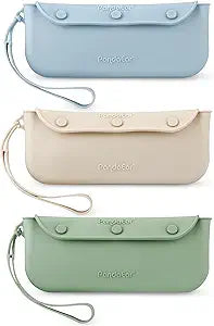 PandaEar 3 Pack Silicone Baby Cutlery Holder Bags, Reusable Portable Flatware Box Tableware Organizer Storage Case for Baby Toddler Children Utensil Spoon Fork Chopsticks